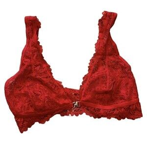 Savage X Fenty Bralette Size XL  Red Mesh Lace X Logo Front Closure NEW